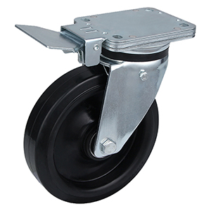 Schwerlastrollen mit zentraler Bremse und schwarzem elastischem Gummirad zum Großhandelspreis
